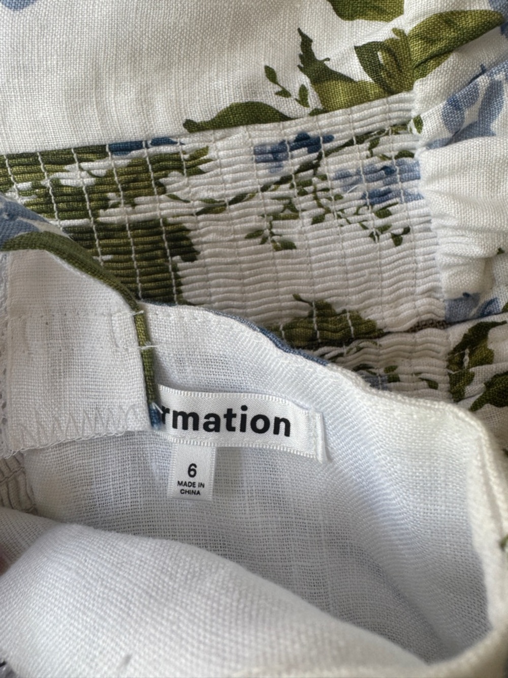 Reformation White Midi Dress with Blue Floral and Green Leaves - Picture 8 of 9